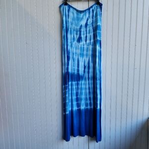 Cover Charge Tie Dye Maxi Skirt Dress  Blue USA Made Stretch Foldover Rayon XL